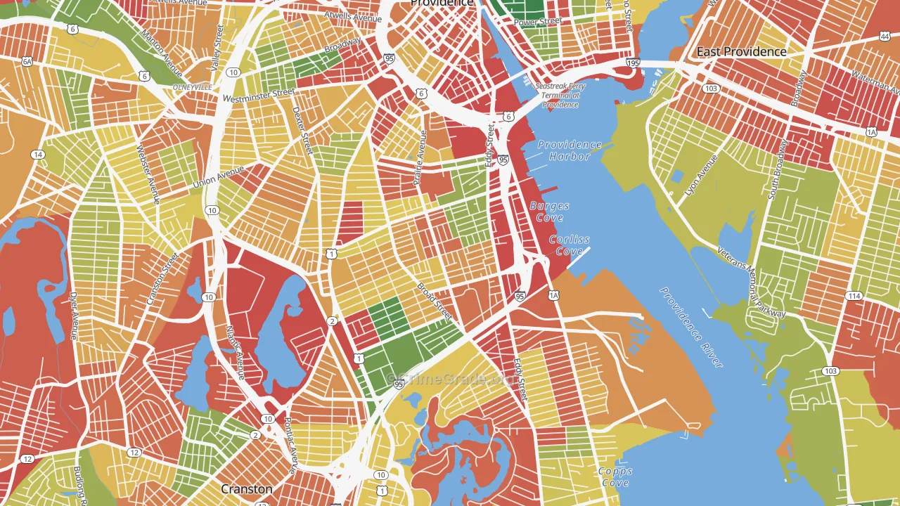 Lower South Providence, Providence, RI Map of Burglary Rates