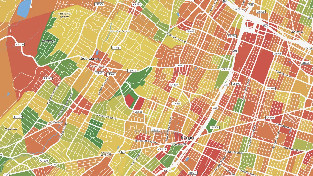 Lower Vailsburg, Newark, NJ Map of Burglary Rates