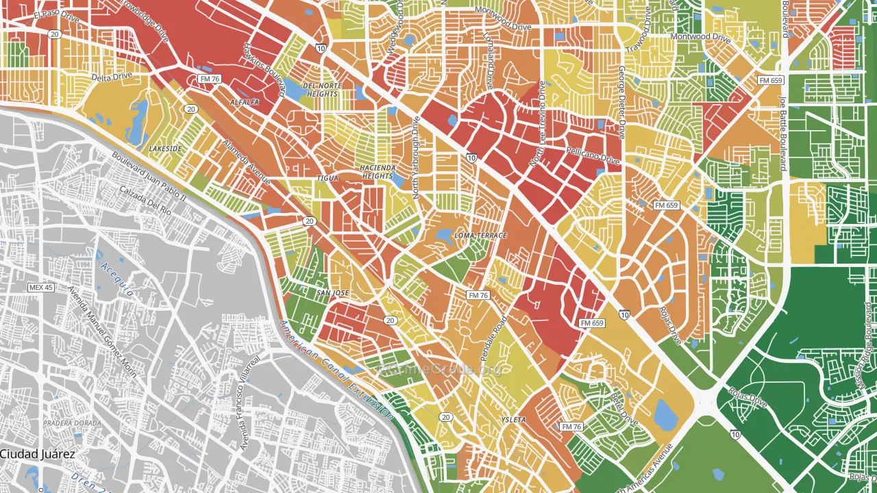 Lower Valley, El Paso, TX Map of Burglary Rates