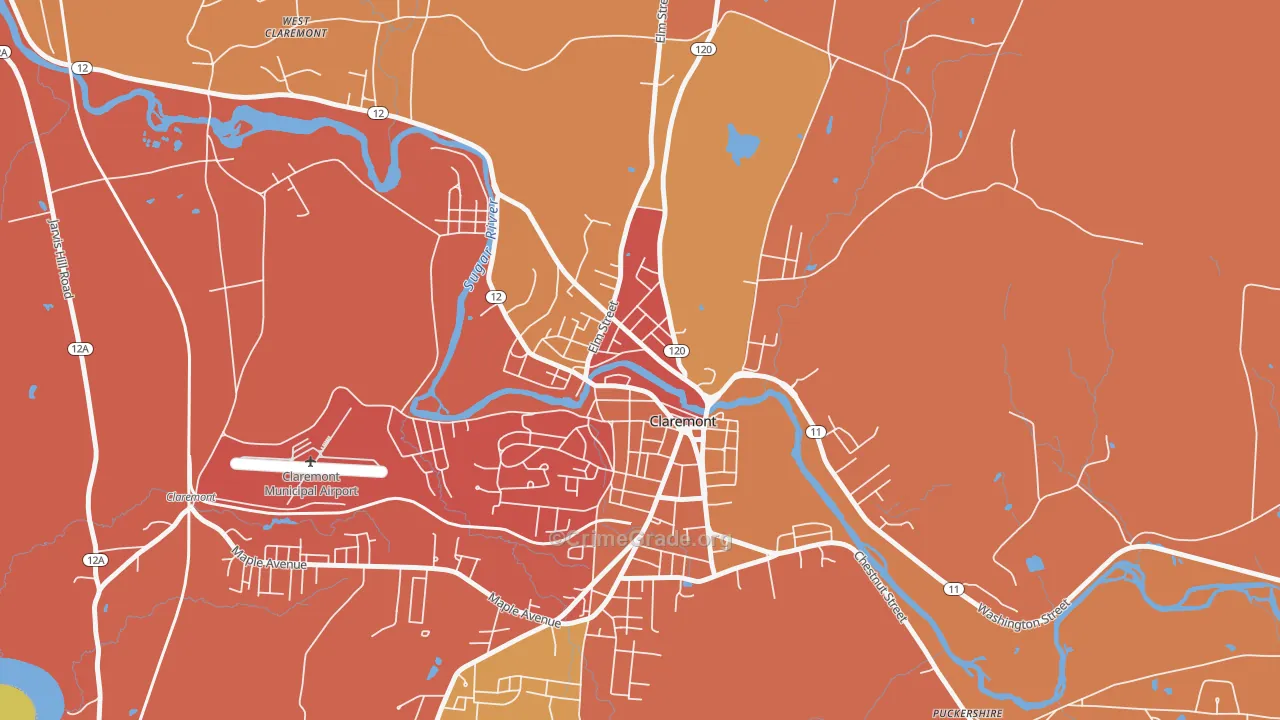 Lower Village District, Claremont, NH Map of Burglary Rates