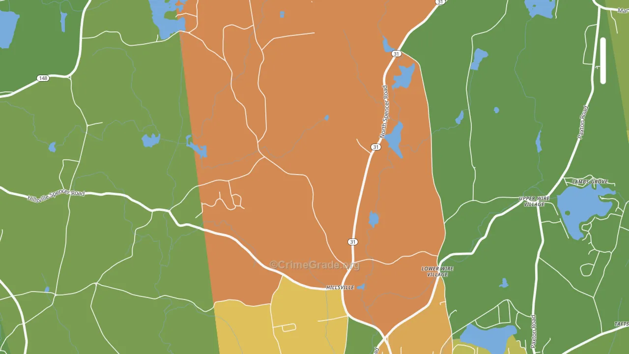 Lower Wire Village, MA Map of Burglary Rates