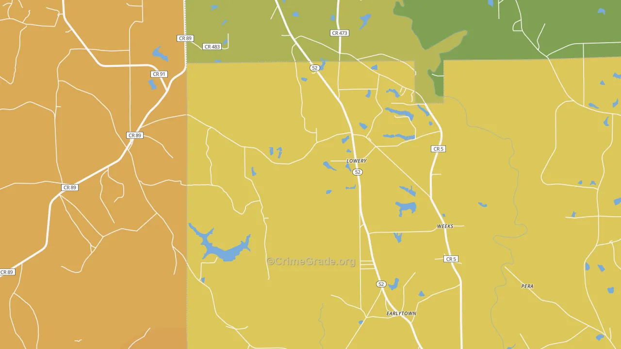 Lowery, AL Map of Burglary Rates