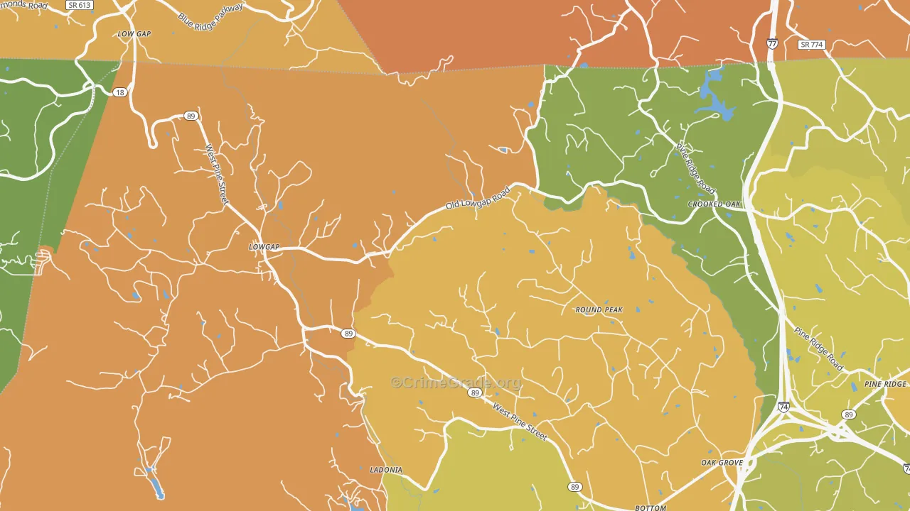 Lowgap, NC Map of Burglary Rates