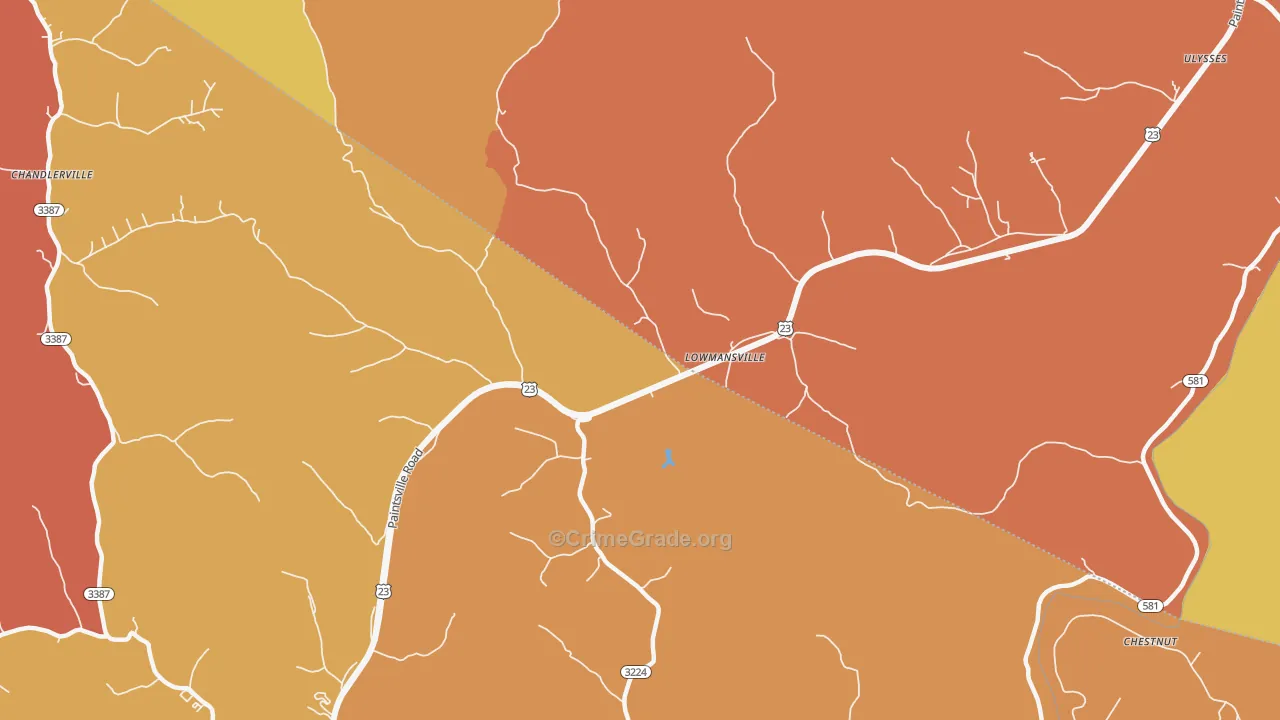 Lowmansville, KY Map of Burglary Rates