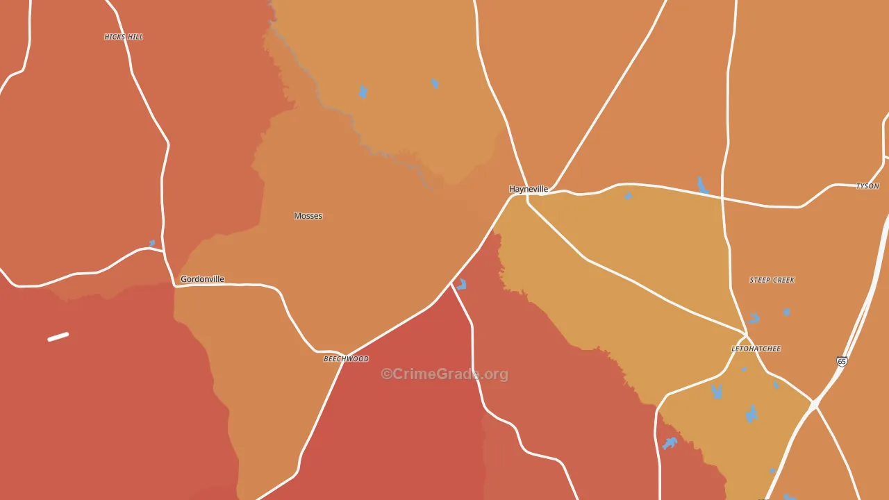 Lowndes County, AL Map of Burglary Rates
