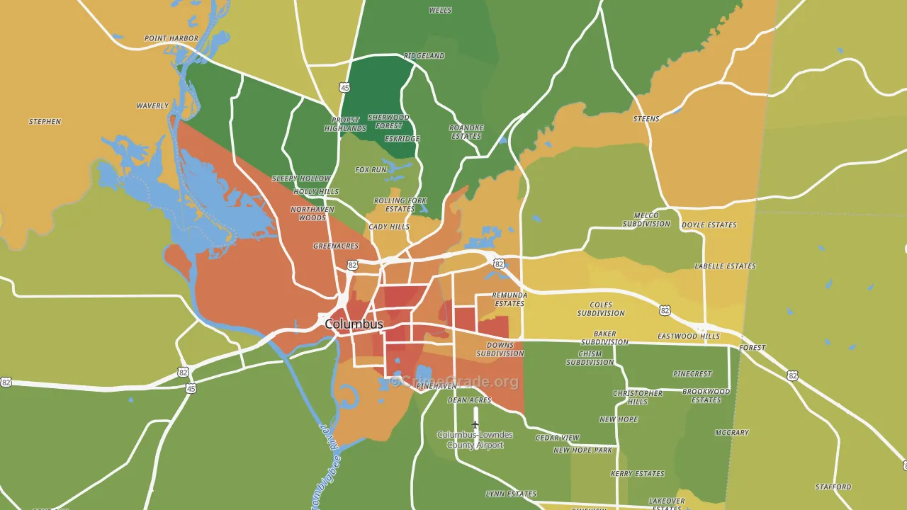 Lowndes County, MS Map of Burglary Rates