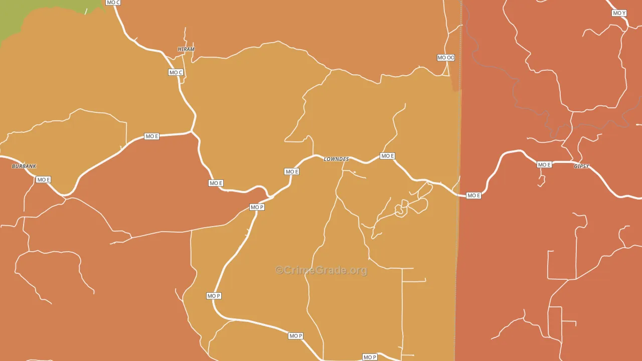 Lowndes, MO Map of Burglary Rates