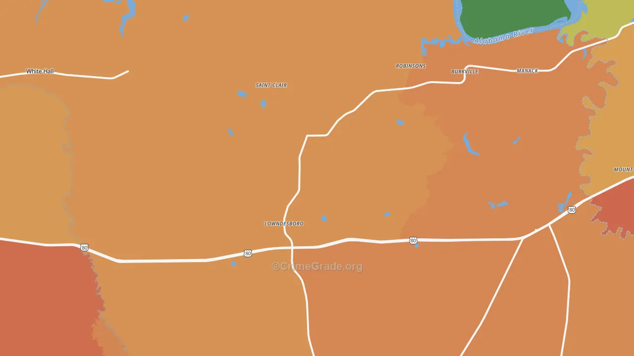 Lowndesboro, AL Map of Burglary Rates