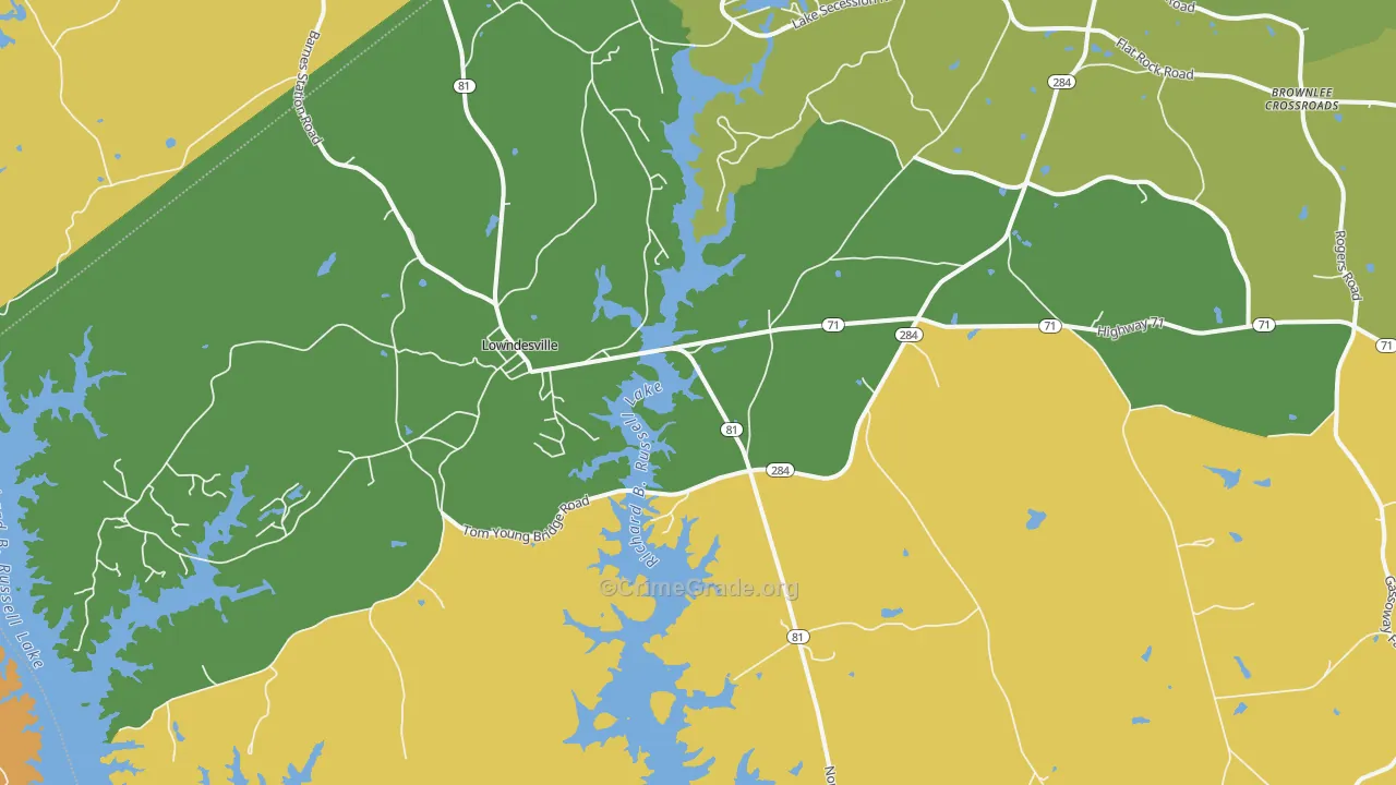 Lowndesville, SC Map of Burglary Rates