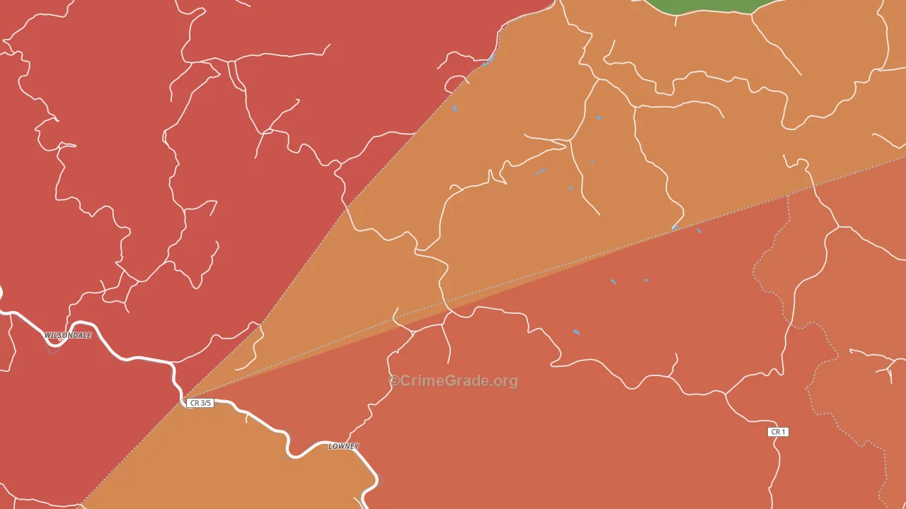 Lowney, WV Map of Burglary Rates