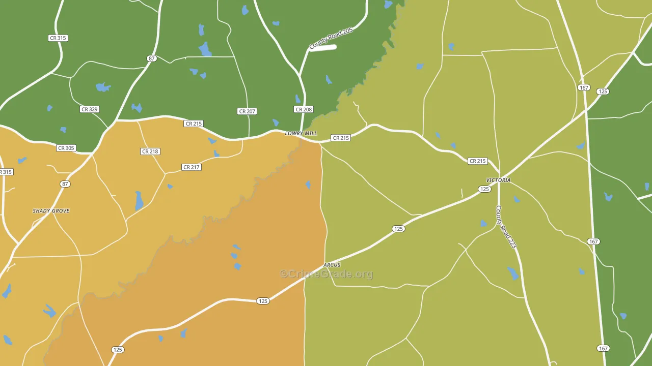 Lowry Mill, AL Map of Burglary Rates