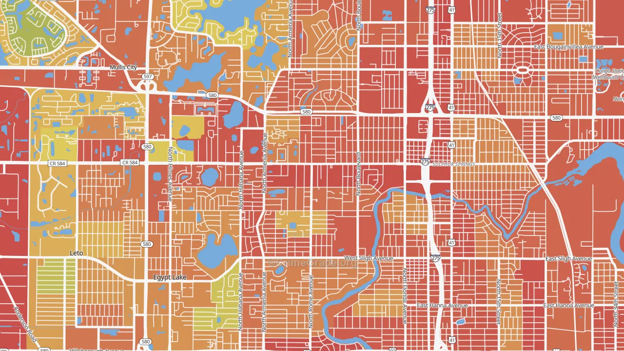 Lowry Park Central, Tampa, FL Map of Burglary Rates