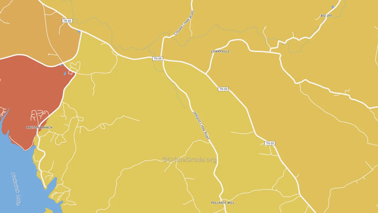 Lowryville, TN Map of Burglary Rates