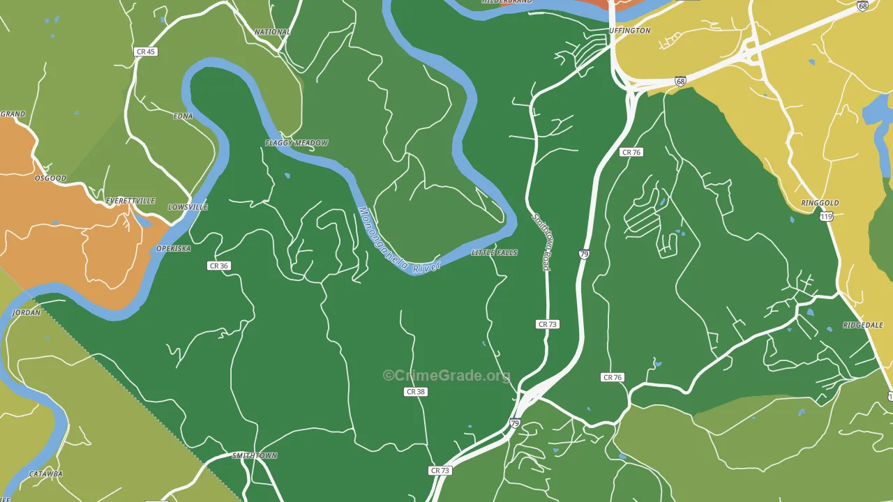 Lowsville, WV Map of Burglary Rates