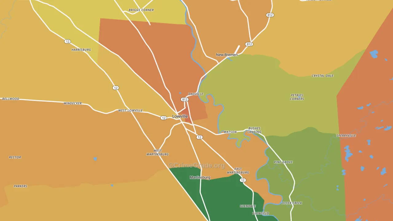 Lowville, NY Map of Burglary Rates