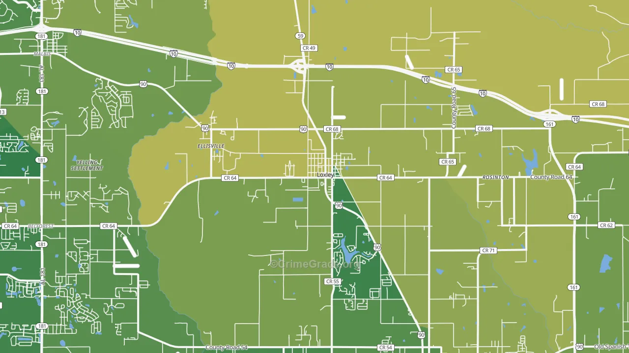 Loxley, AL Map of Burglary Rates