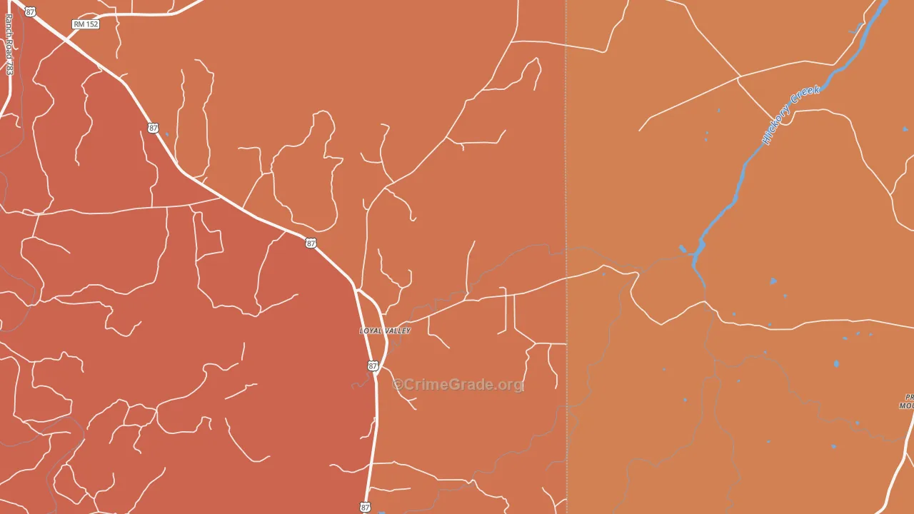 Loyal Valley, TX Map of Burglary Rates