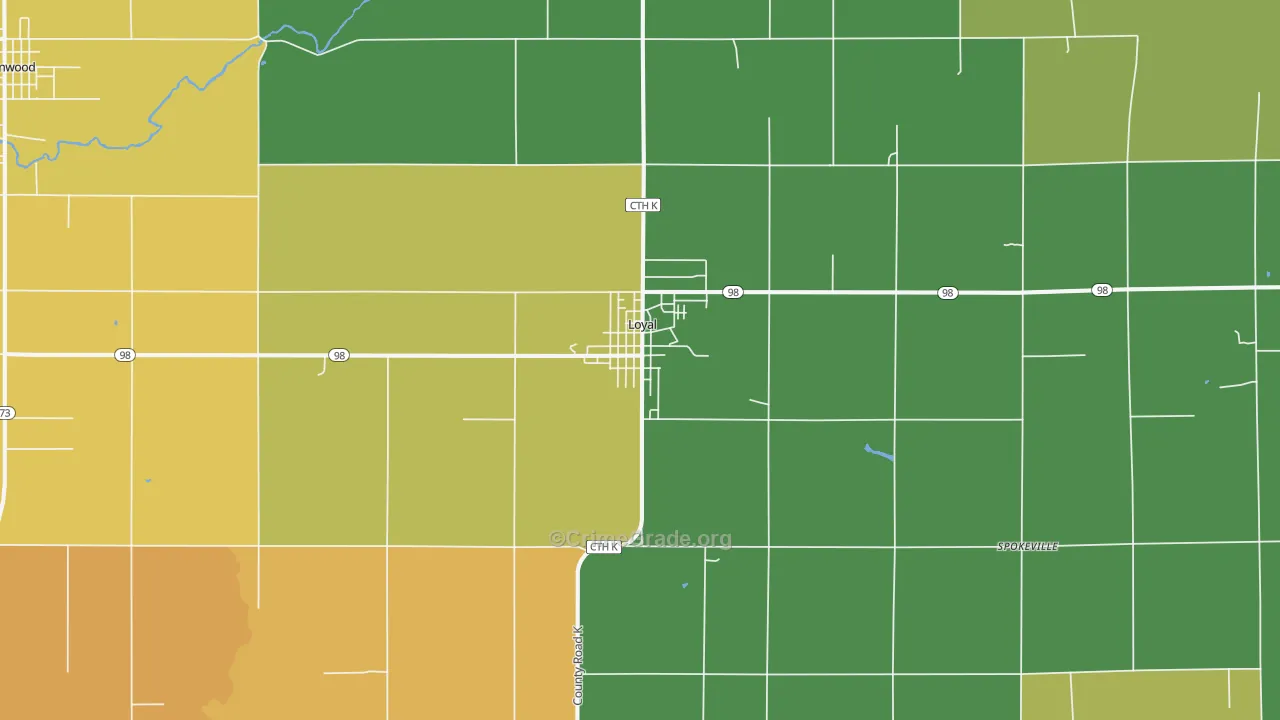 Loyal, WI Map of Burglary Rates