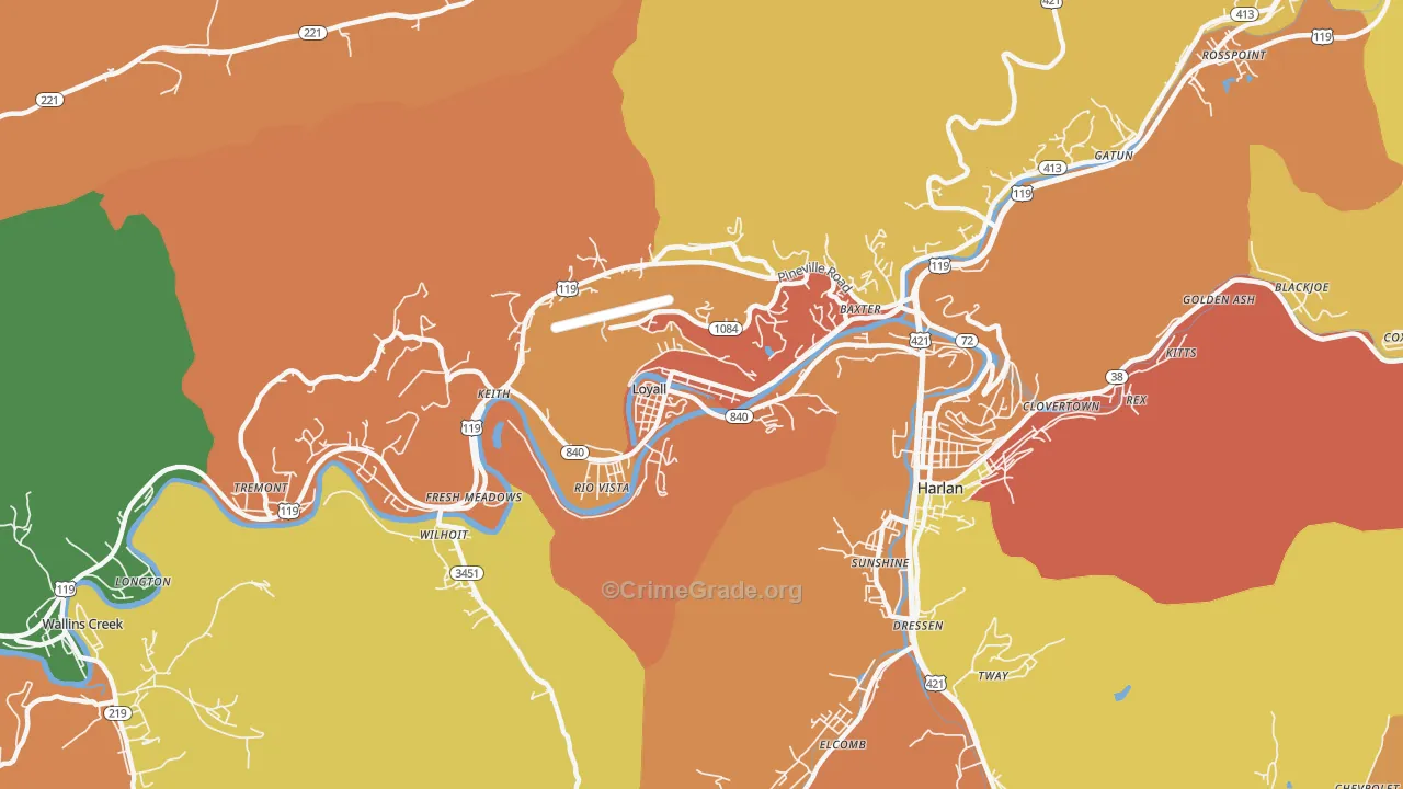 Loyall, KY Map of Burglary Rates