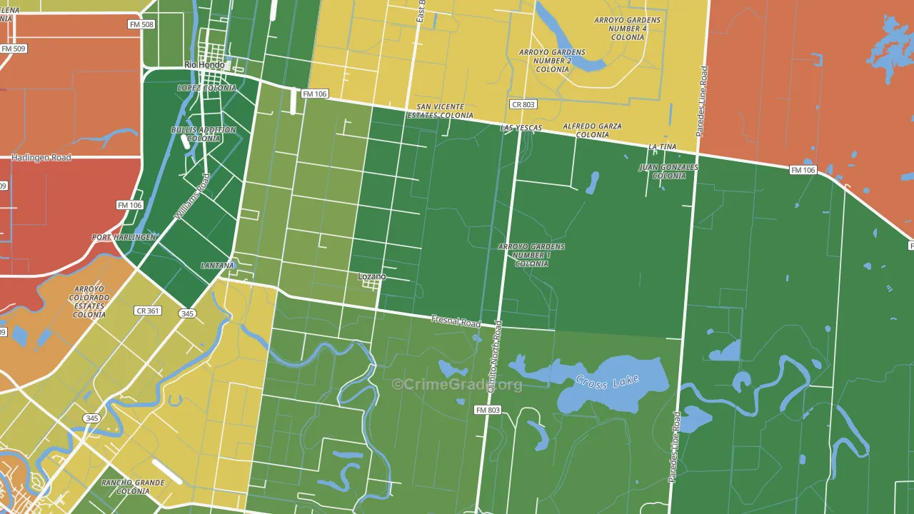 Lozano, TX Map of Burglary Rates