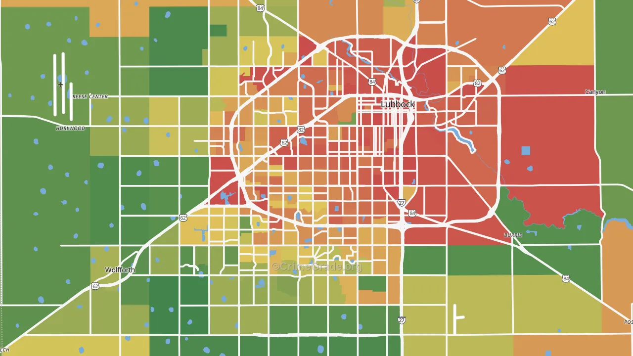 Lubbock County, TX Map of Burglary Rates