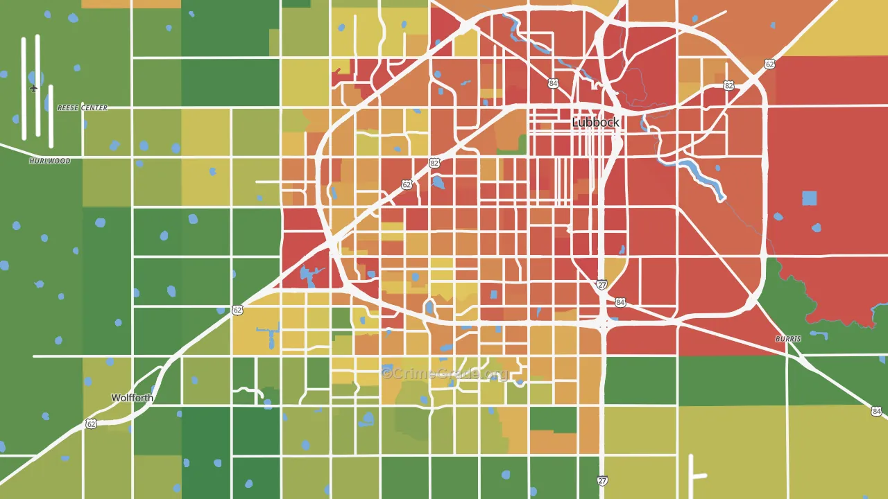 Lubbock, TX Map of Burglary Rates