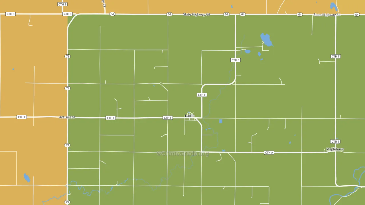 Lublin, WI Map of Burglary Rates