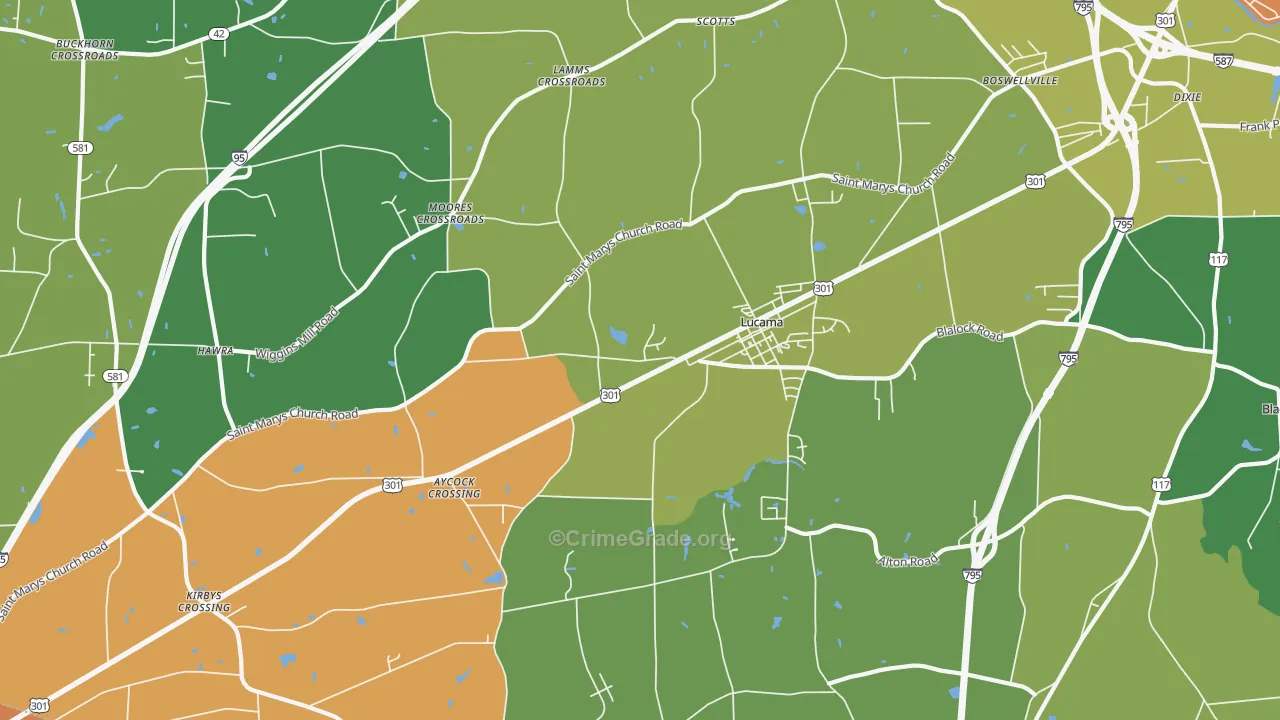 Lucama, NC Map of Burglary Rates