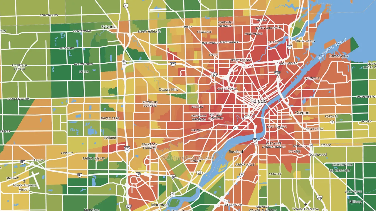 Lucas County, OH Map of Burglary Rates