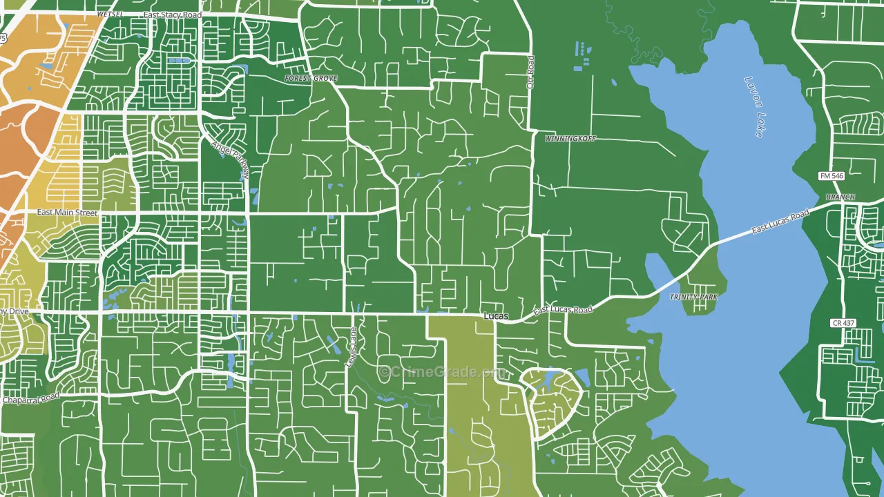 Lucas, TX Map of Burglary Rates