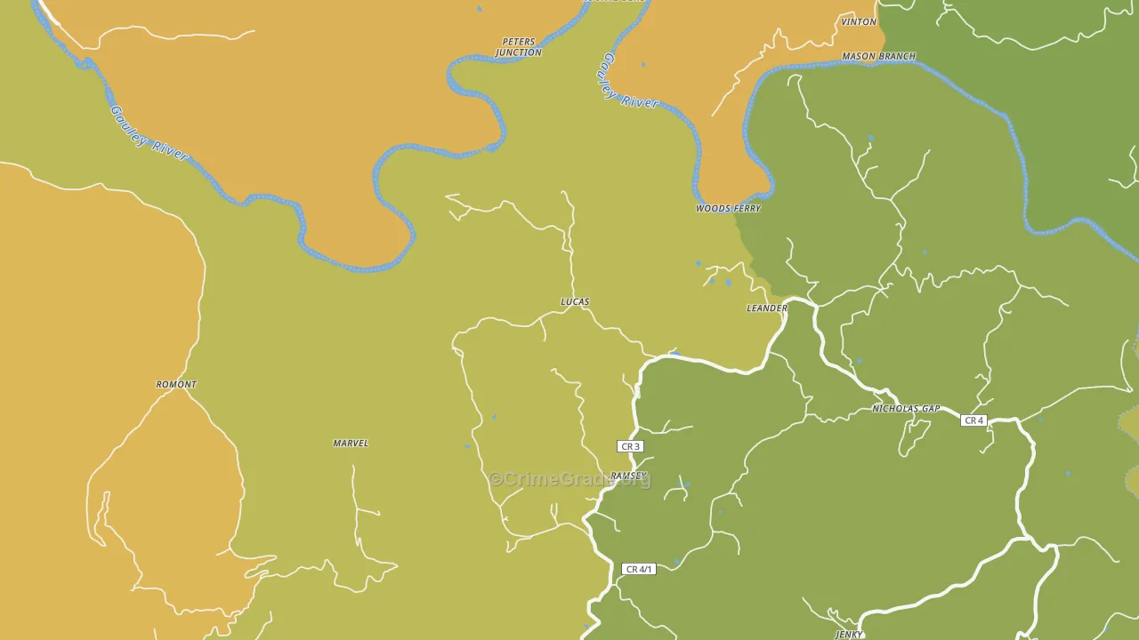 Lucas, WV Map of Burglary Rates