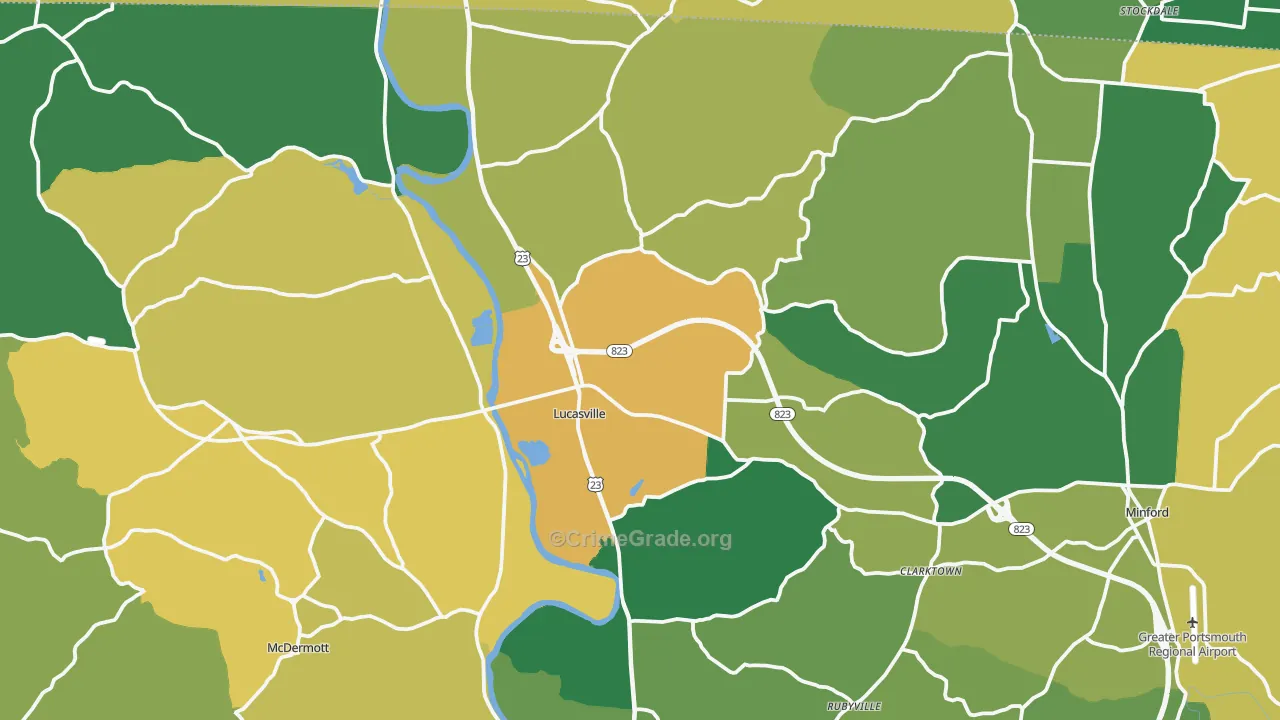 Lucasville, OH Map of Burglary Rates