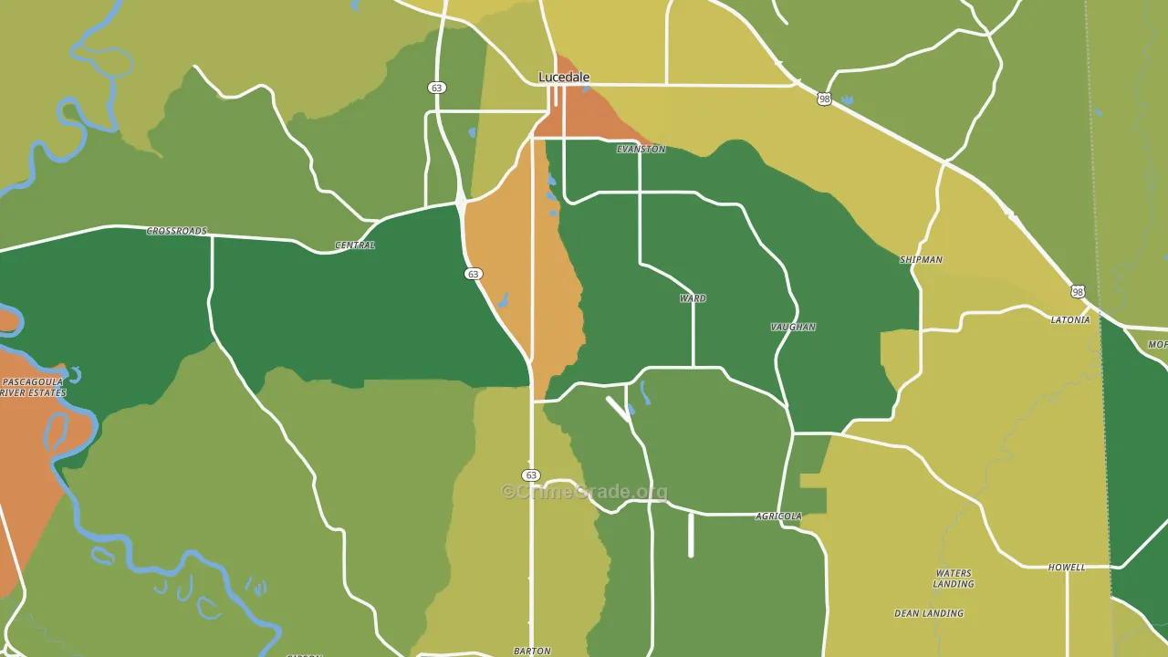 Lucedale, MS Map of Burglary Rates