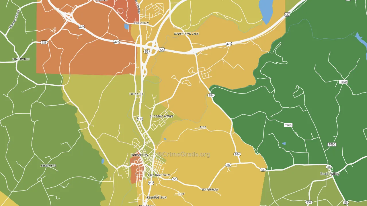 Lucerne Mines, PA Map of Burglary Rates