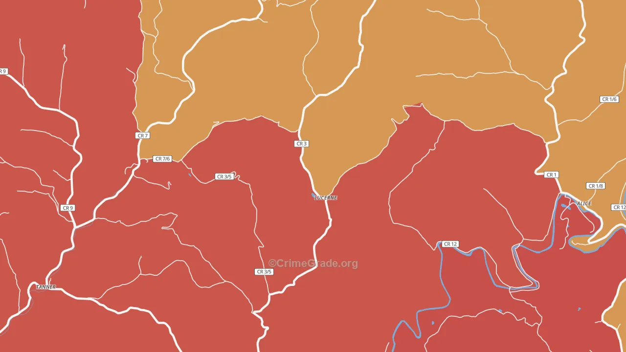 Lucerne, WV Map of Burglary Rates