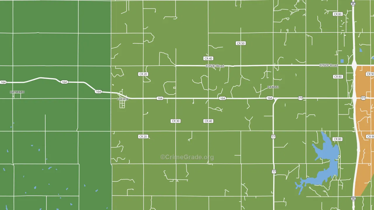 Lucien, OK Map of Burglary Rates
