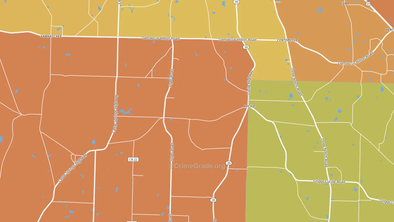 Lucile, GA Map of Burglary Rates