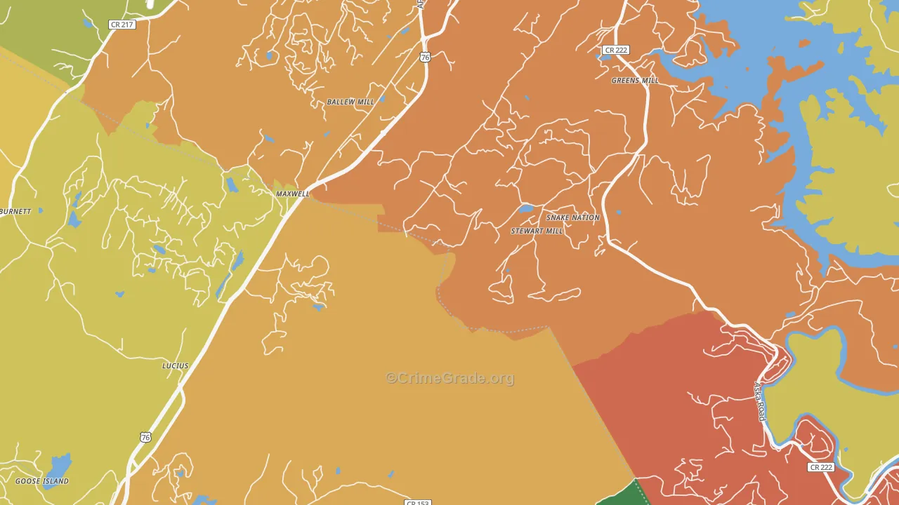 Lucius, GA Map of Burglary Rates