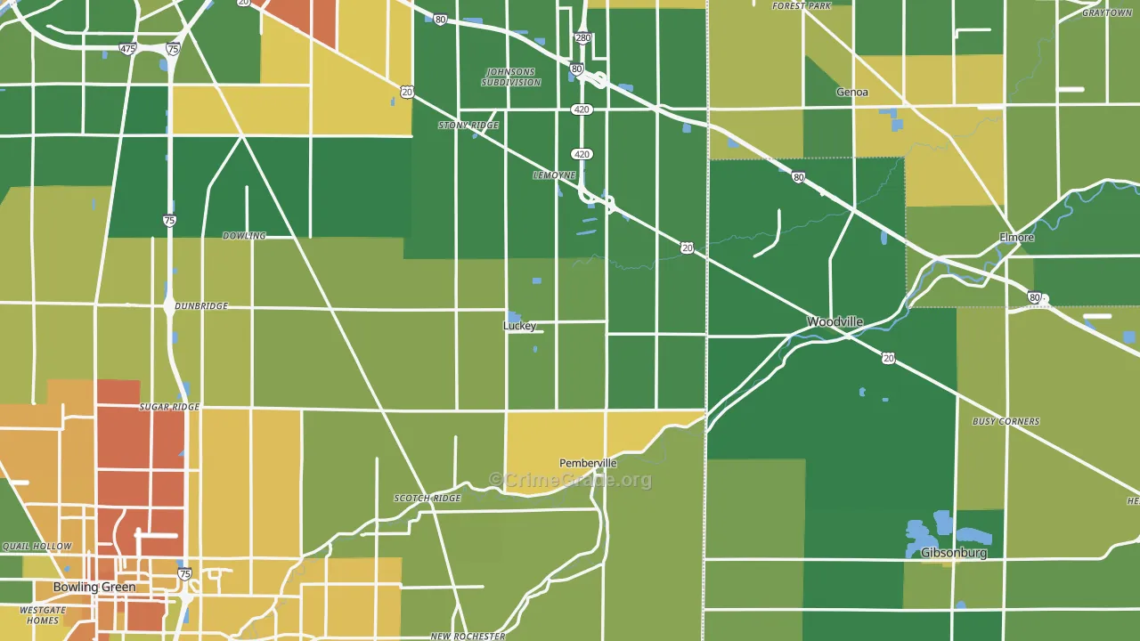 Luckey, OH Map of Burglary Rates