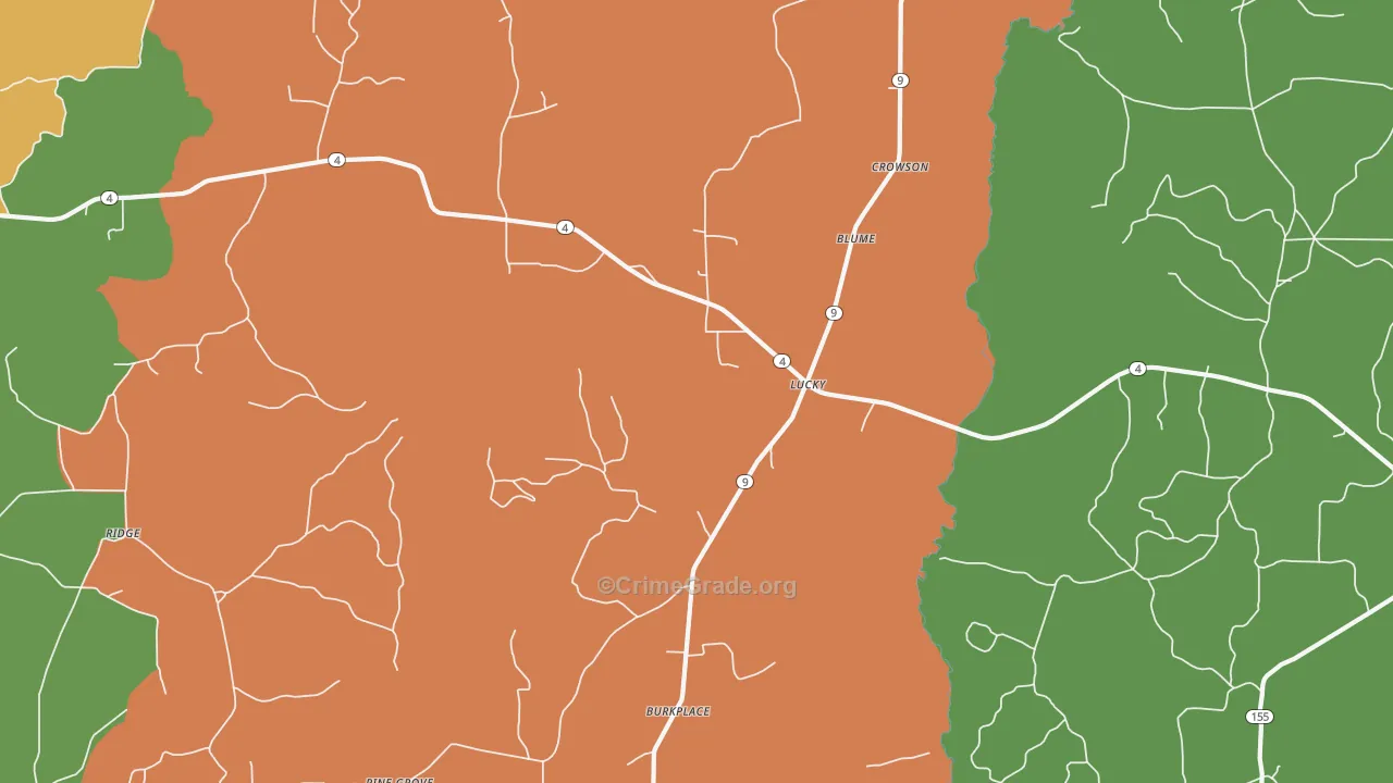 Lucky, LA Map of Burglary Rates
