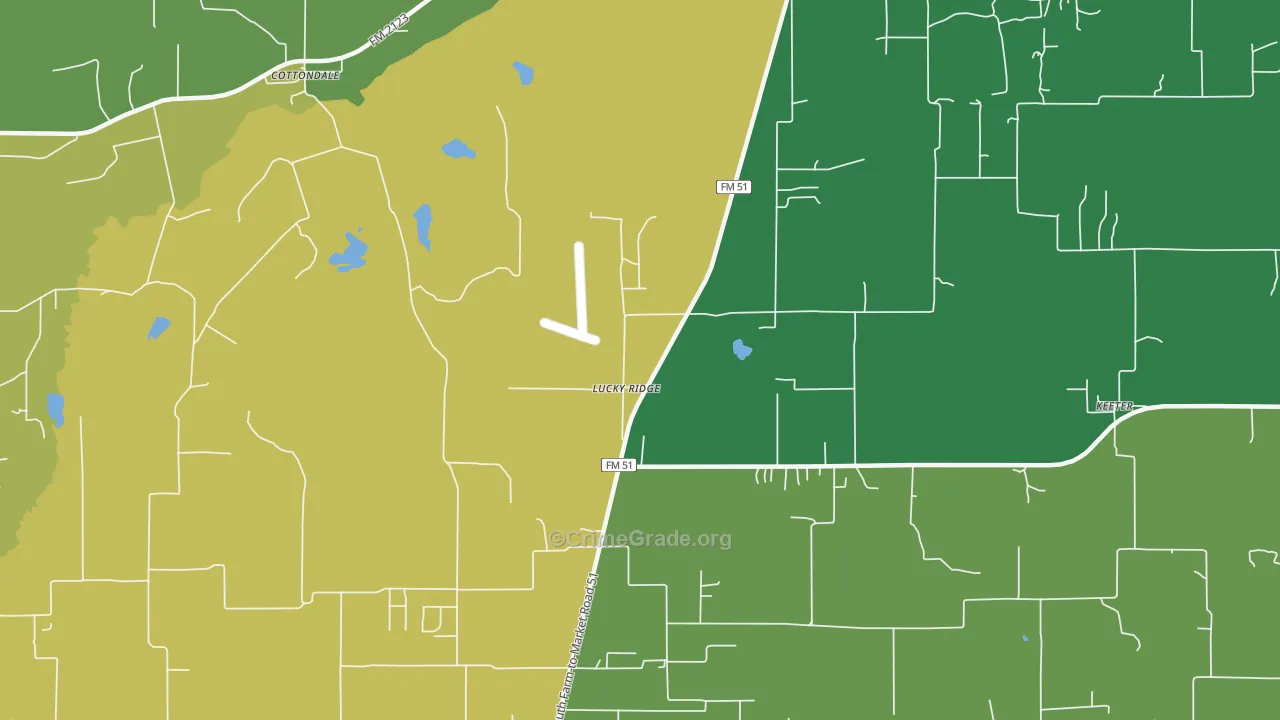Lucky Ridge, TX Map of Burglary Rates