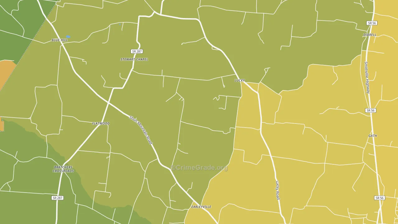 Lucky, TN Map of Burglary Rates