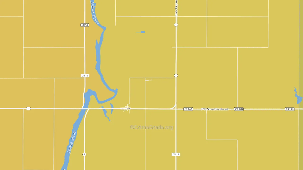 Ludden, ND Map of Burglary Rates