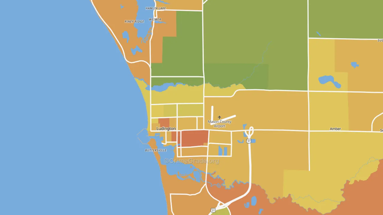 Ludington, MI Map of Burglary Rates