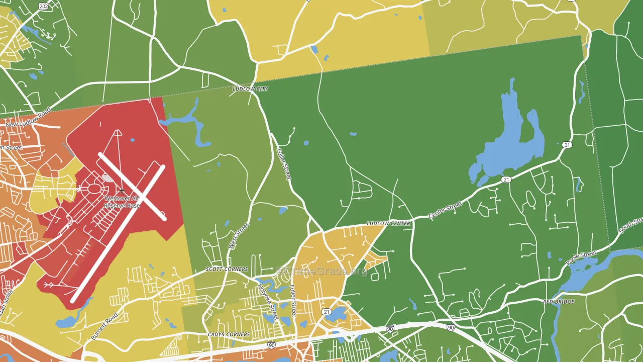 Ludlow Center, MA Map of Burglary Rates