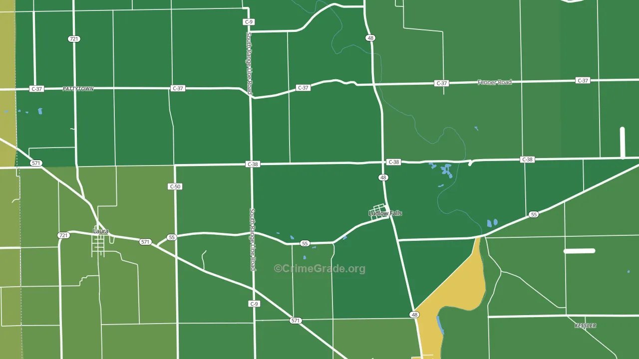 Ludlow Falls, OH Map of Burglary Rates