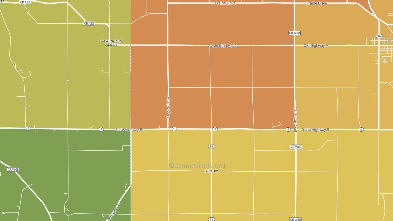 Ludlow, IA Map of Burglary Rates