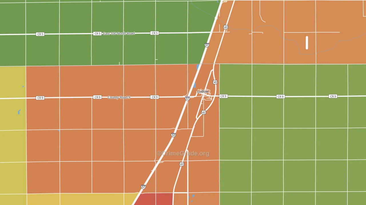 Ludlow, IL Map of Burglary Rates