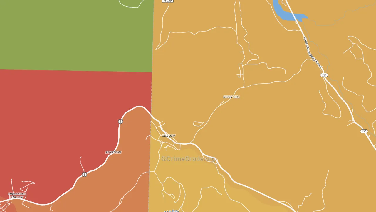 Ludlow, PA Map of Burglary Rates