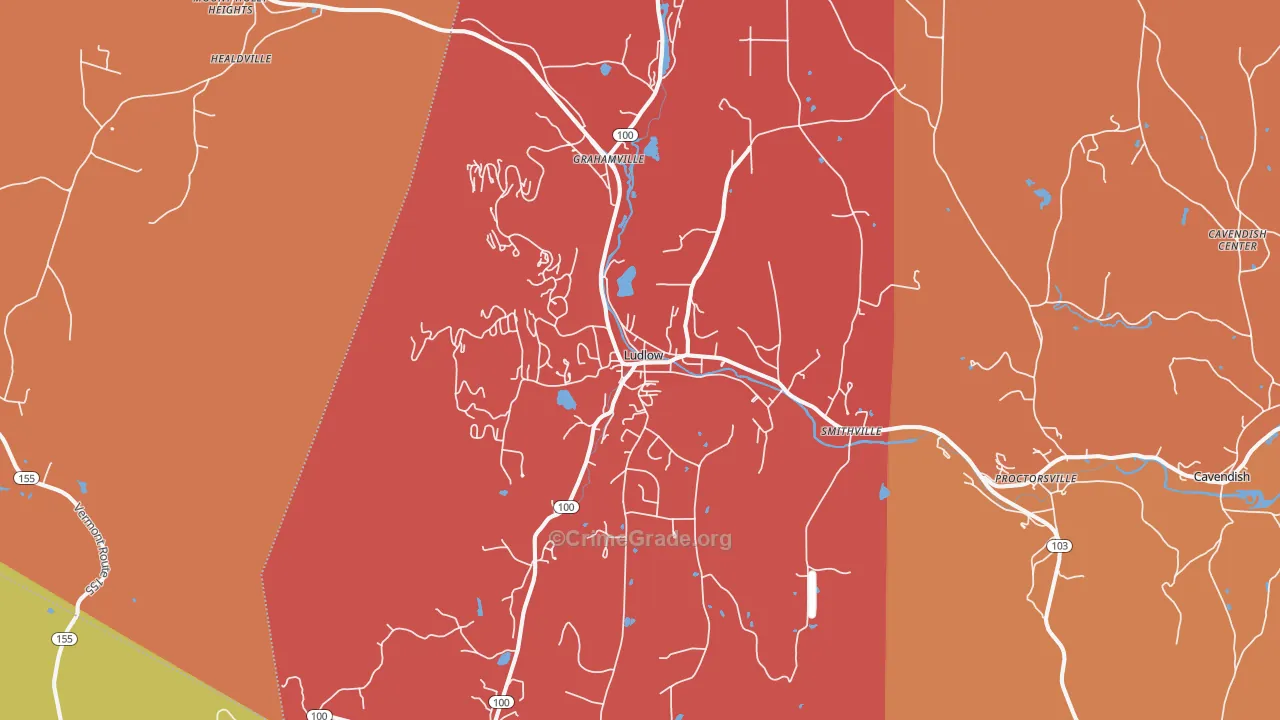 Ludlow, VT Map of Burglary Rates
